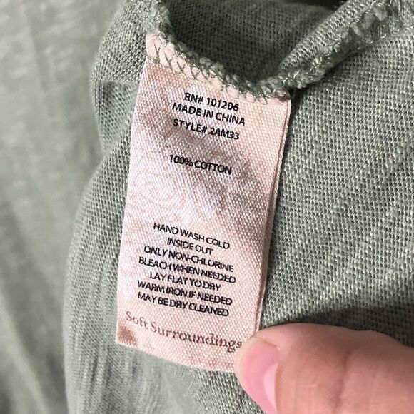 Soft Surroundings Offshore Tunic Top Lagenlook Asymmetrical Buttons Green XL - Picture 4 of 5